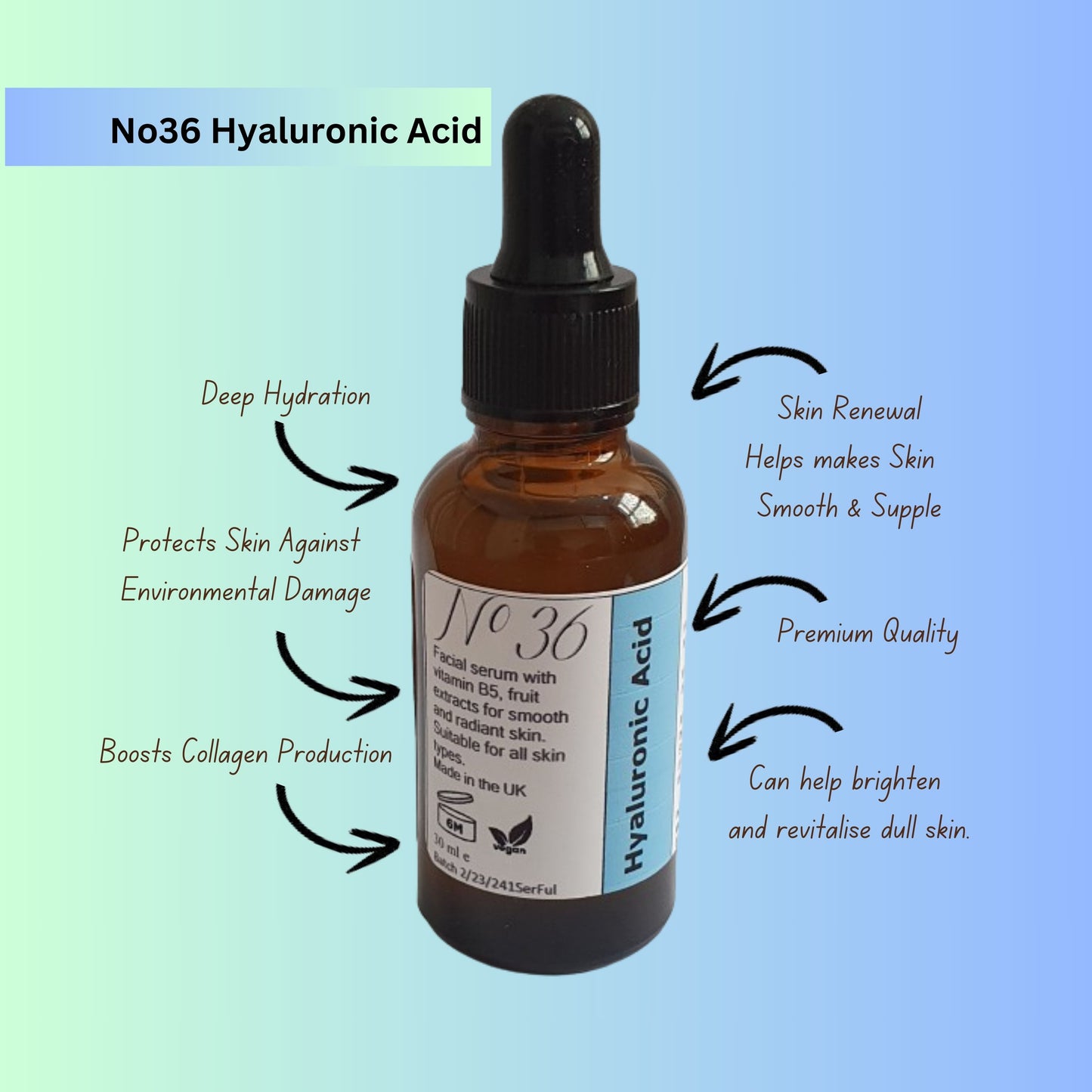 Hyaluronic Acid Face Serum for Dull Skin and Anti-Aging, 30ml